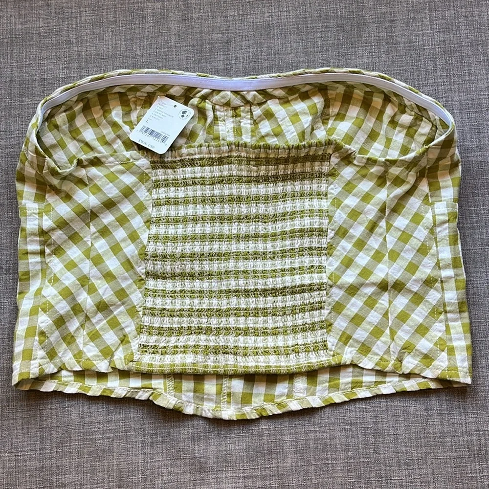Free People Leilani Green Gingham Corset Tube Top NWT Large